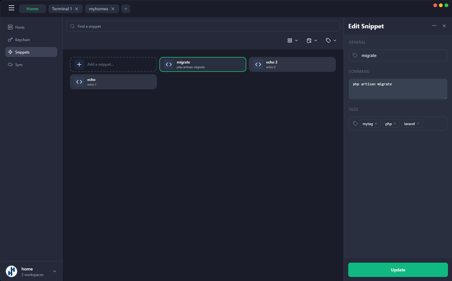 Command snippets library